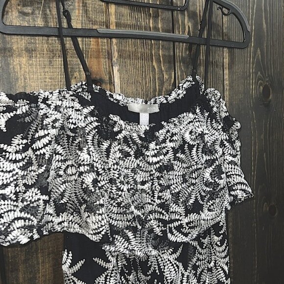 Aqua Maxi Dress S Black White Ruffle Overlay Lace Off Shoulder Party Dress Boho - Picture 5 of 10